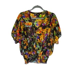 Colorful floral semi sheer blouse.